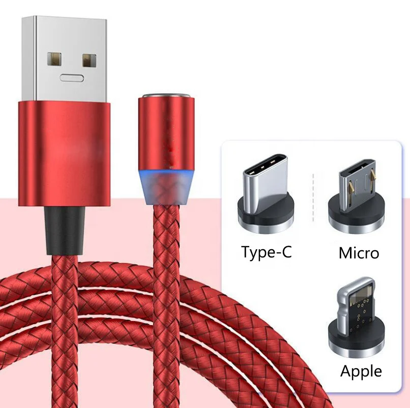 
Nylon Braided Fast Charging 3 in 1 LED Magnetic Charger Cable 