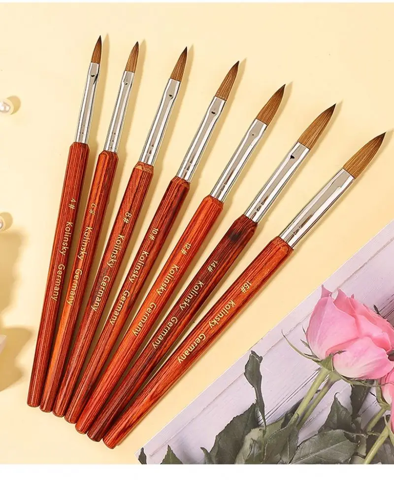 High Quality 100% Pure Kolinsky acrylic nail art Brush Wooden handle Kolinsky Sable Brush Acrylic Nail Art Brush pen