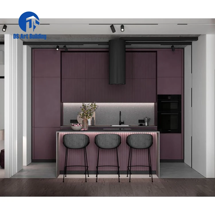 DS Customized New Arrival Luxury Lacquer Modern Design I Shape Kitchen Cabinets With Island
