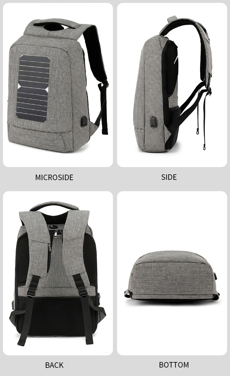 Factory wholesale USB charging port waterproof travel solar panel backpack for outdoor