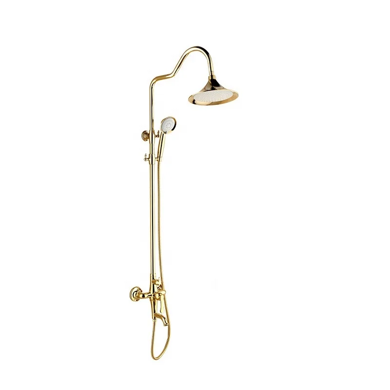 2021 New design high grade bathroom gold color brass rainfall bath shower set shower kit