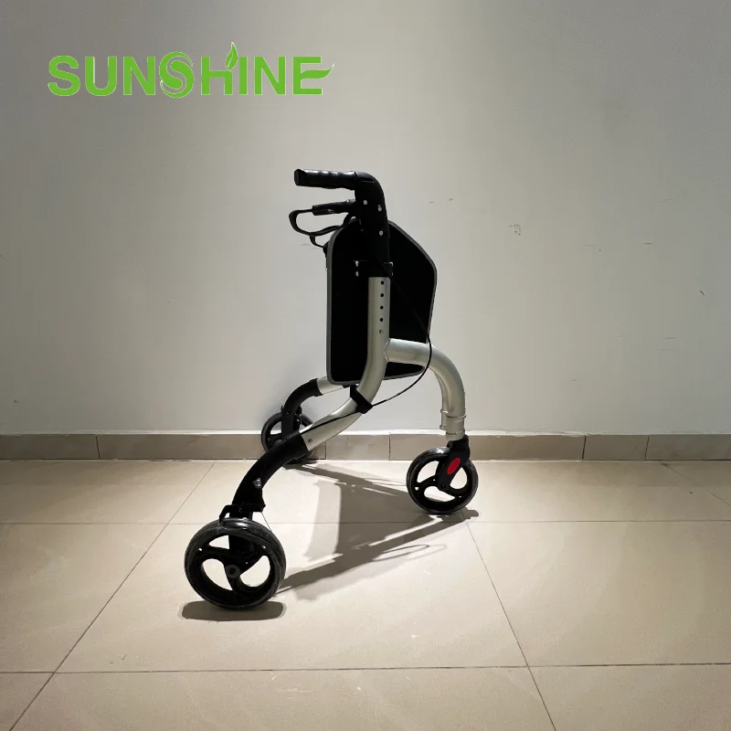 RO560 Lightweight Three Wheel Rollator Height Adjustable Durable Aluminum Rollator Walker Foldable Deluxe Mobility Aids