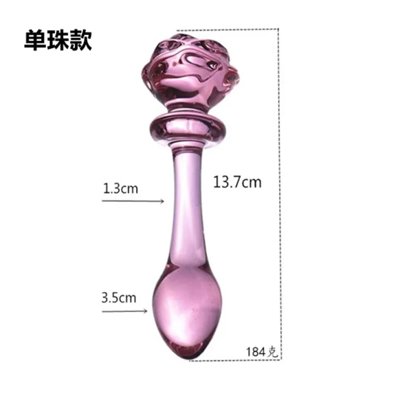 Popular Glass Dildo Anal Plug Crystal Dildo Penis Rose Shaped Glass Butt Plug Pink-Glass Anus Butt Sex Toys for male female