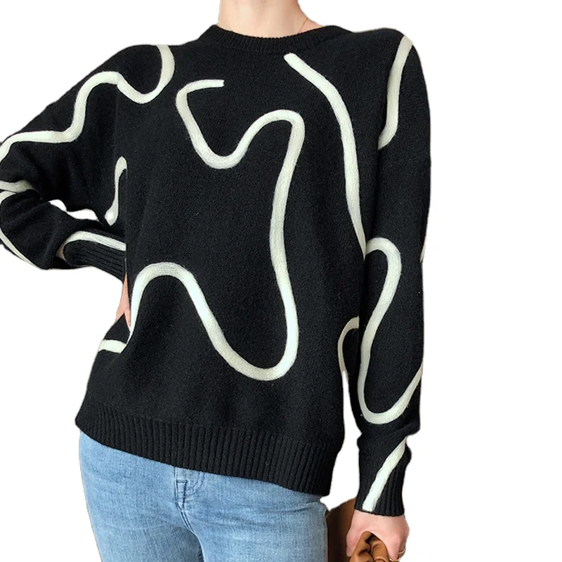 Kingsun OEM&ODM 70% wool 30% cashmere Sweater Wholesale Women Long Sleeve Sweater Knit O neck Custom Cashmere Sweater