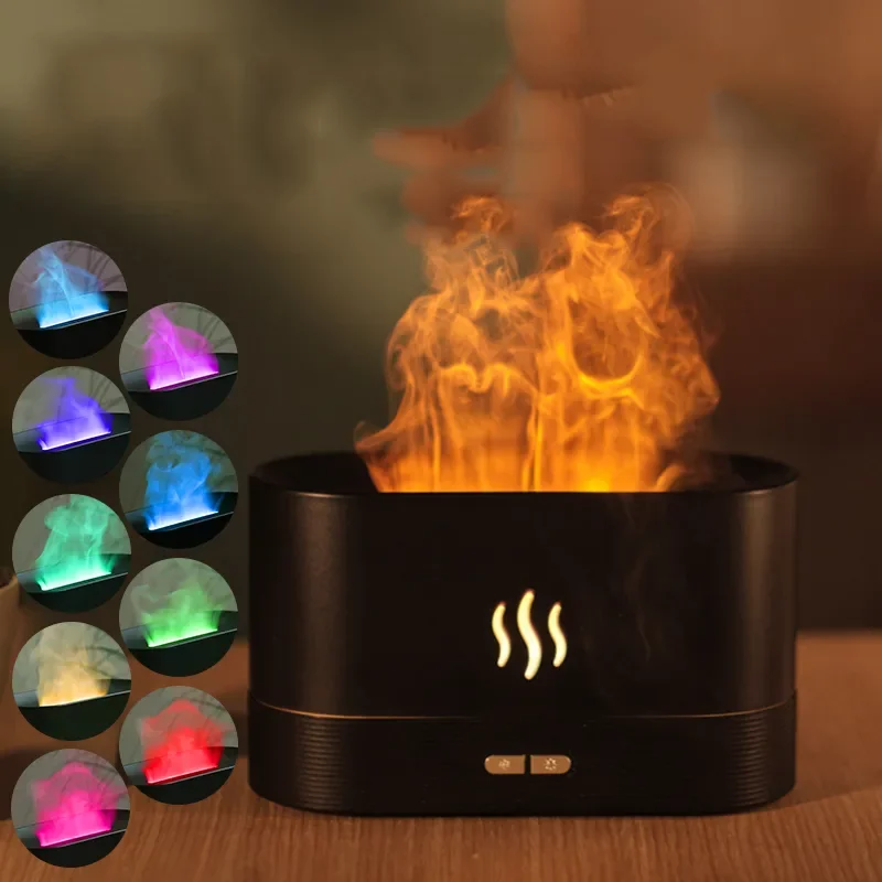 Hot Sell Aroma Diffuser Air Humidifier Cool Mist Maker Led Essential Oil Flame Lamp Diffuser%