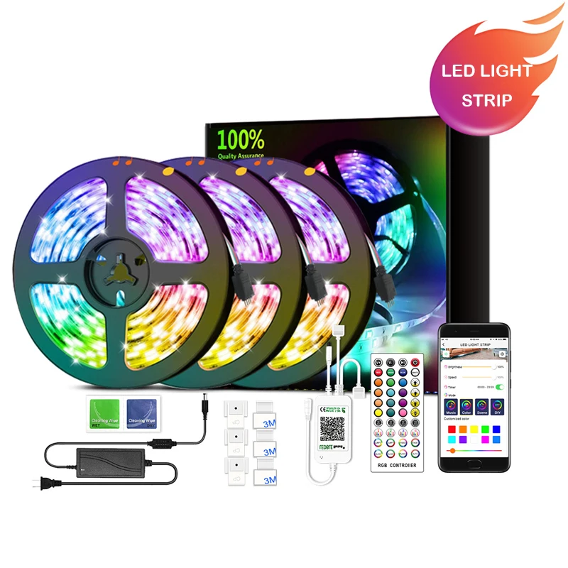 Hot Sale 5M FlexColorful Led Strip Light 5050 Rgb Waterproof Remote Control Neon Wireless Music Sync Changing Light Strip