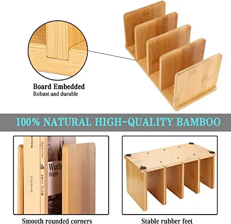4 Slots Bamboo Wood Desktop File Folder Desk Organizer Bamboo Wooden Countertop Sorter Holder