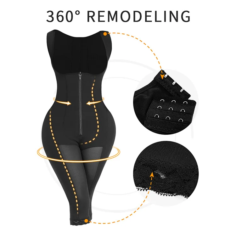High Compression Long Thigh Zipper Tummy Control Butt Lifter Columbian Fajas Shapewear Body Suit Full Body Shapewear