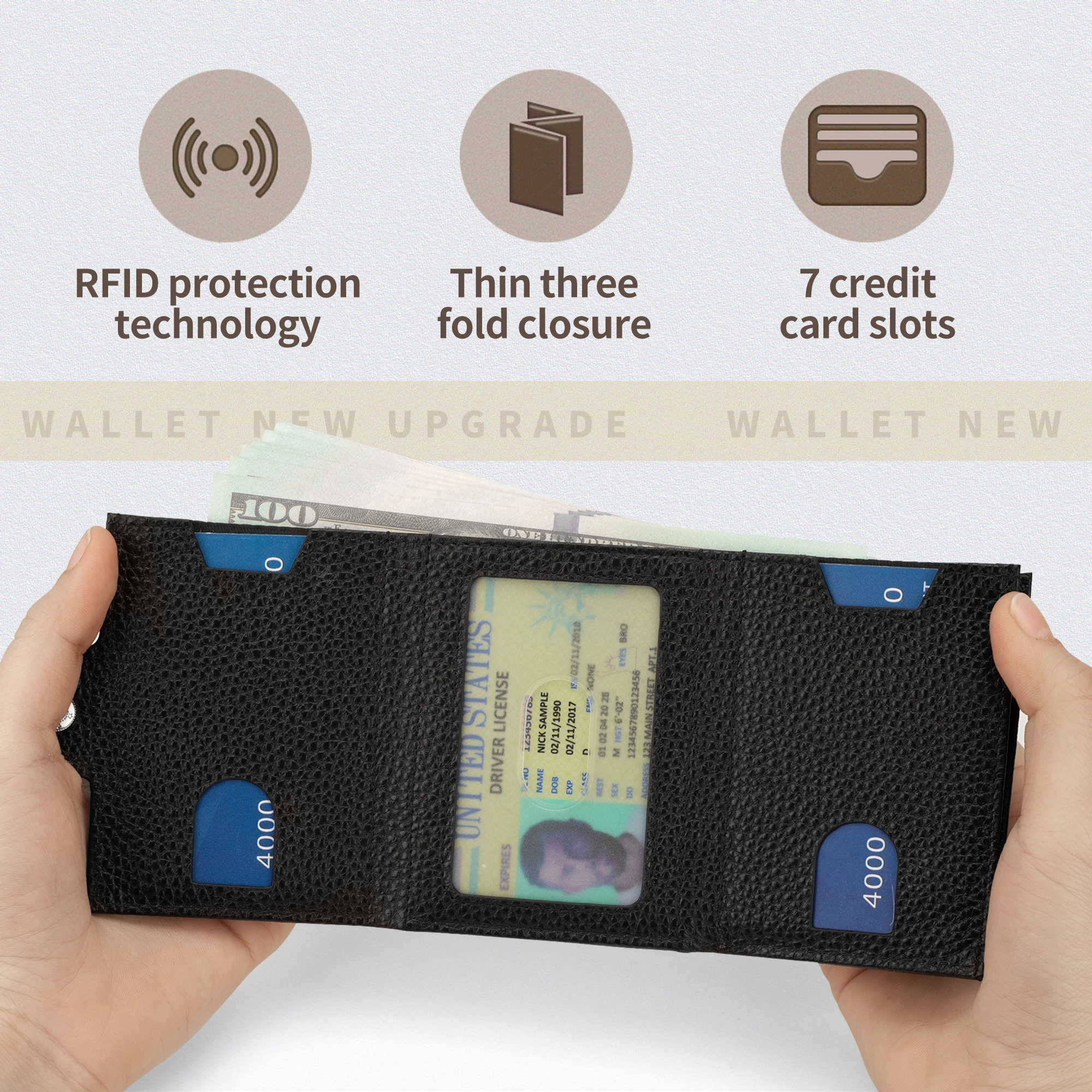 Factory Hot Sale Tri-fold Wallet For Man With Coin Pocket  RFID Blocking Minimalist Style Real Leather Credit Card Holder Wallet