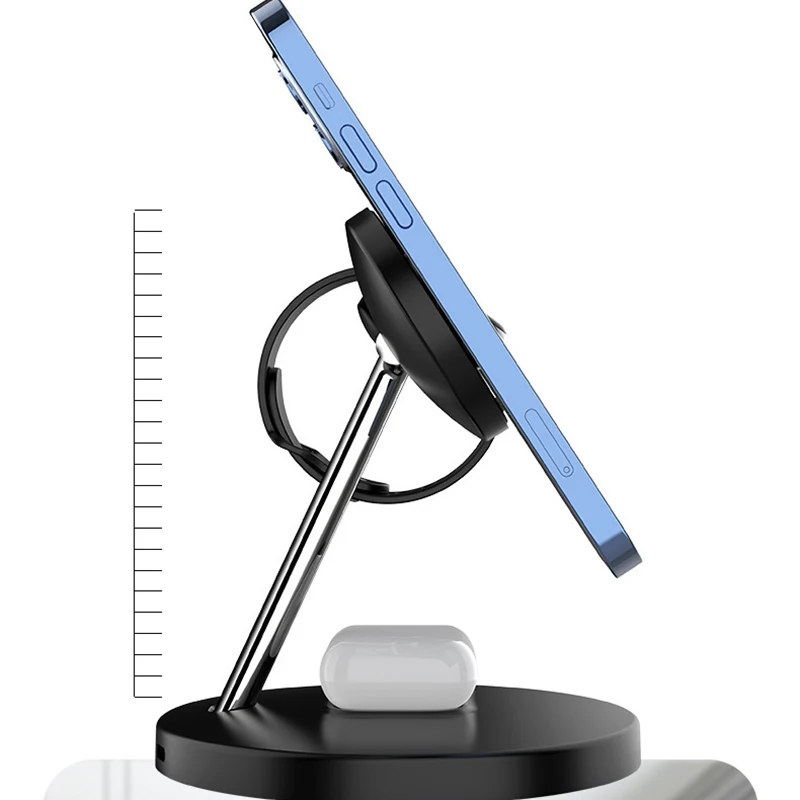 3 in one Desktop 15W Fast Wireless Charging Holder Stand Dock Table Qi Magnetic Magsafes 3 In 1 Wireless Charger Station