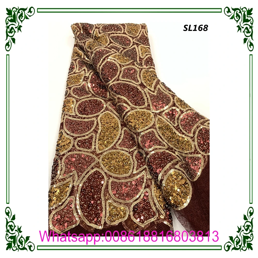 Sugarlady african tulle lace french lace wedding dress fabrics with sequins for party