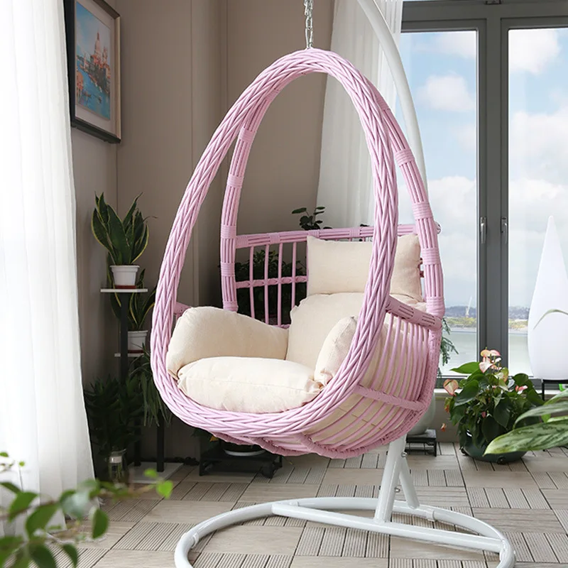 Modern Rattan Hanging Egg Chair With Stand Patio Swings Rocking Basket Hammock Chair Balcony Courtyard Garden Outdoor Furniture
