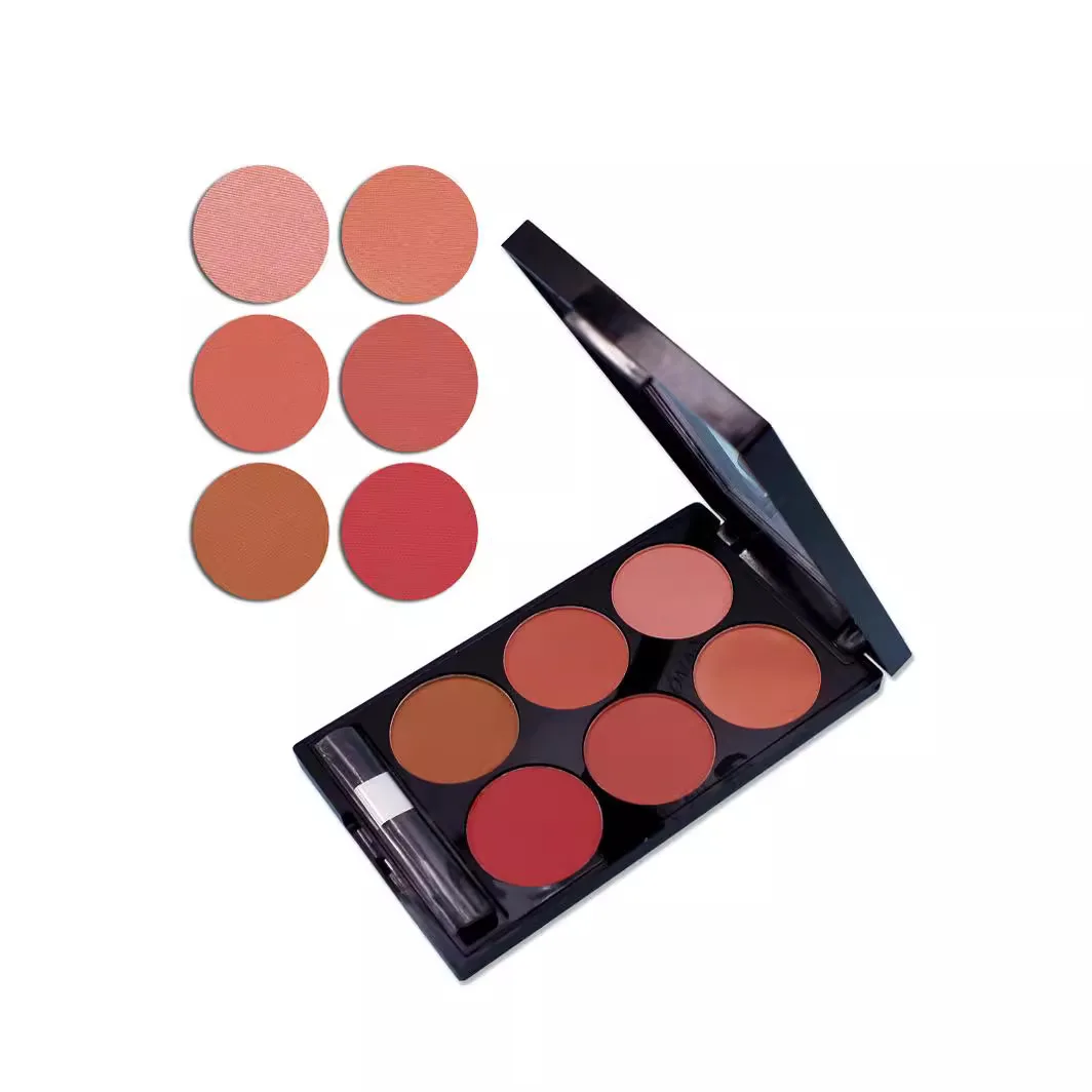 Six-Color Eye Shadow Blush Powder Plate Natural Cheek Blush Plate With Brush Long-Lasting Pink Blush Plate Brightens Skin Tone