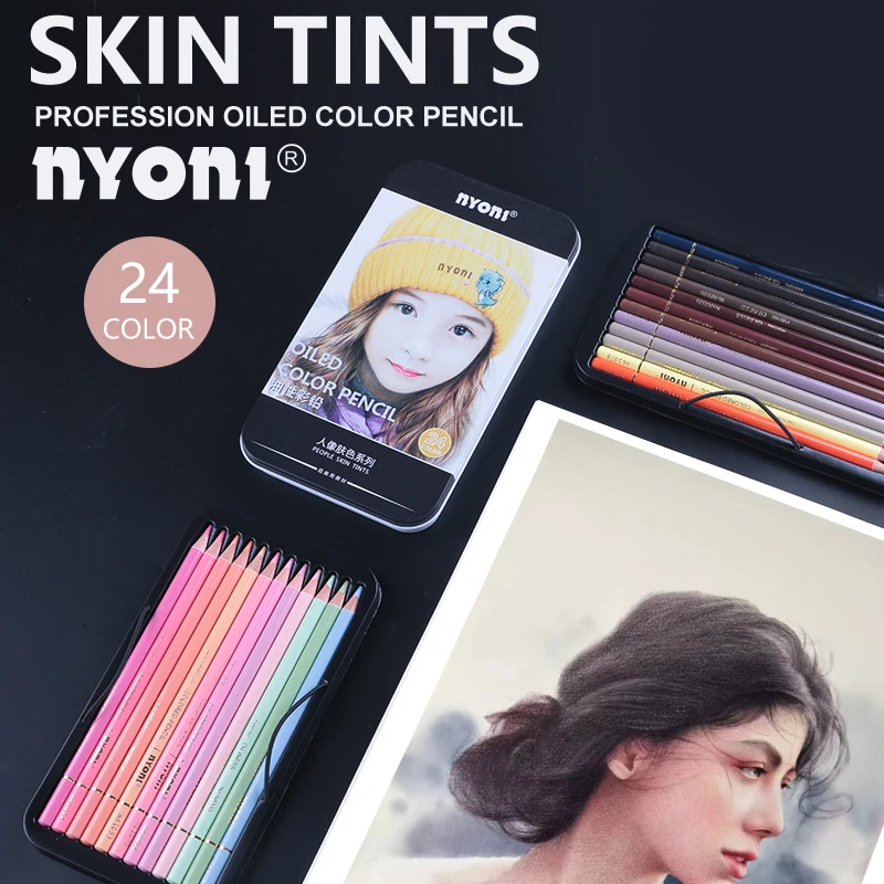 NYONI-N8535 профессиональное искусство стандарт натурального дерева кожи людей ОТТЕНКИ 24 цвета жирной пользовательский цвет цветной карандаш набор для рисования