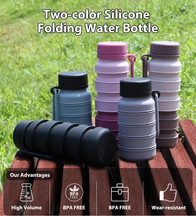 Portable Foldable Silicone Gym Sports Collapsible Travel Water Bottle Oem Fold Silicone Outdoor Drink Squeeze Gym Water Bottles