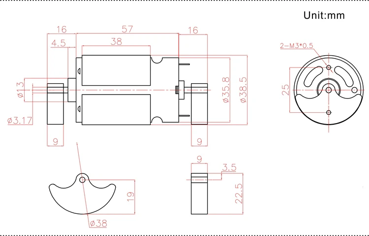 R555 Double Sector Head12V 24V Vibration Motor 4000-8000rpm 15w Strong Vibration engine for Micro Massage motor DIY Parts