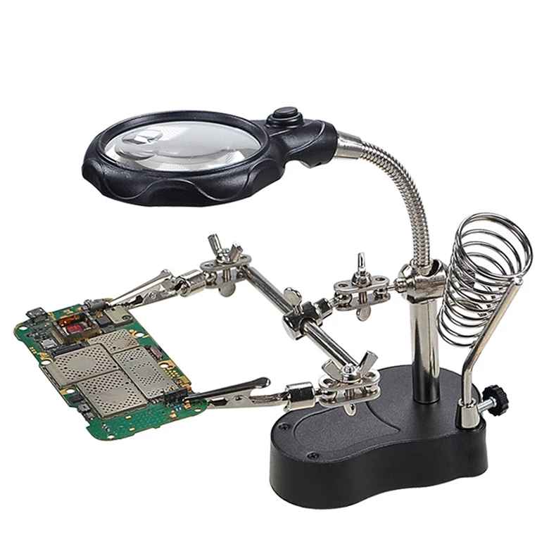 Helping Hand Magnifier Soldering Station with LED Magnifying Glass Third Hand Soldering Tool Stand with Flexible Alligator Clips