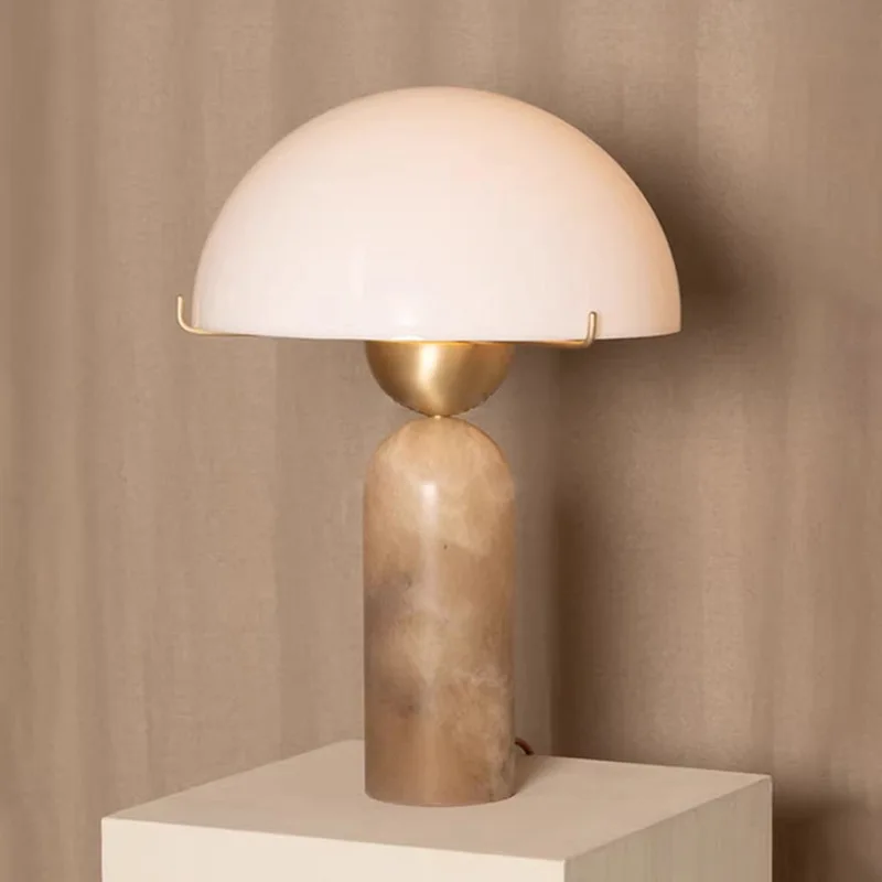 HZX Italian Geometric Art Silver Dome Table Lamp Acrylic Marble Mushroom Stacking Bedroom Study Lighting Home Decorative Light
