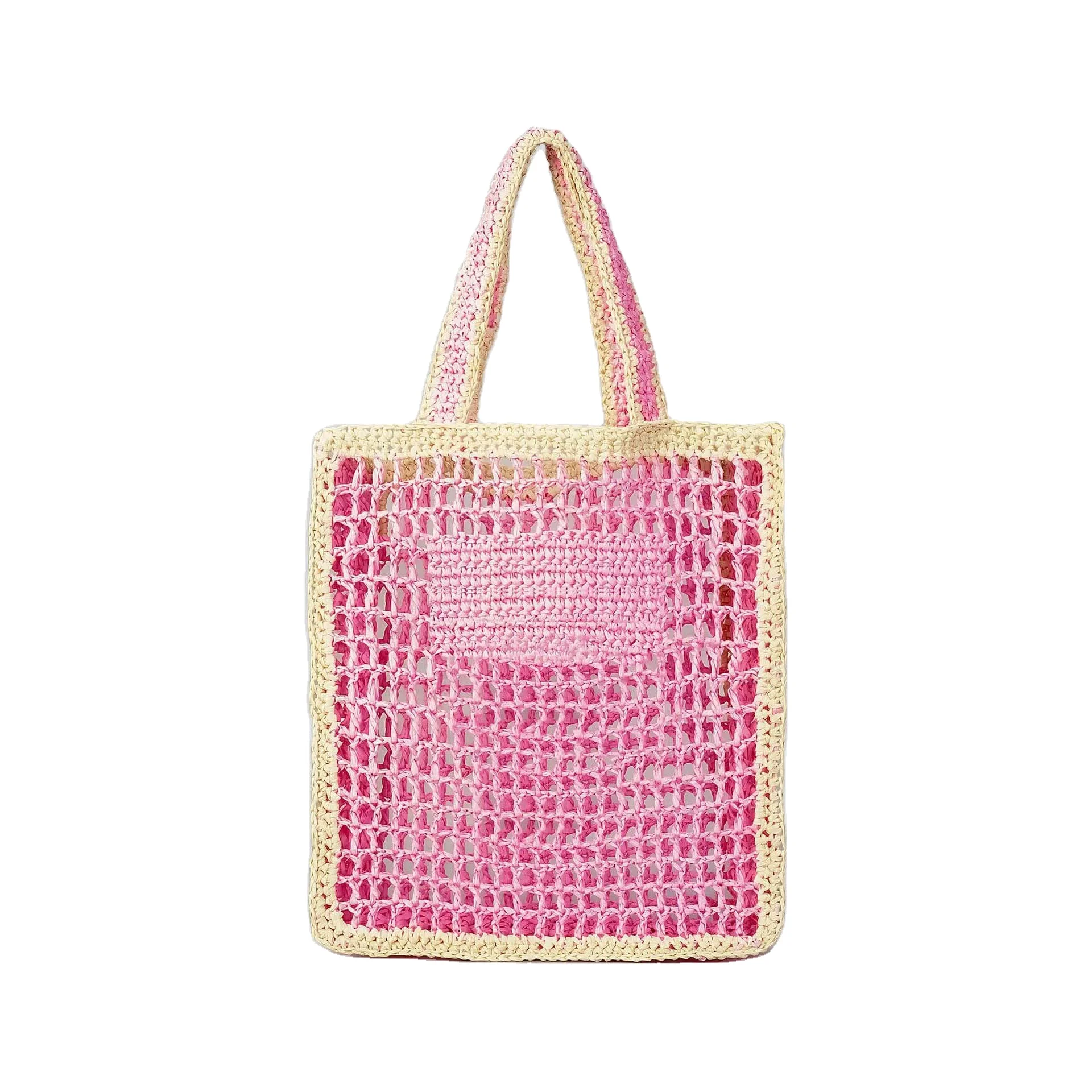 Wholesale Trendy Straw Tote Bag Embroidery LOGO Muliti-colors Handwoven Shoulder Bags Paper Straw Women Tote for Summer