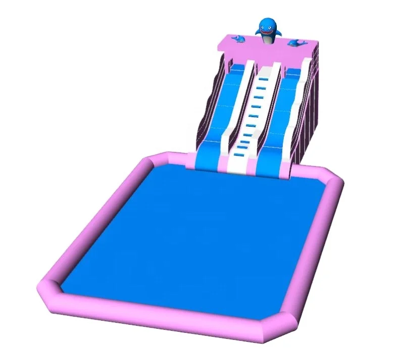 Home use cheap kids inflatable pink little whale water slide with swimming pool