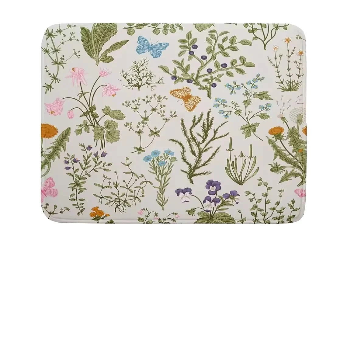 Wild Flowers Herbs Dish Drying Mat 18x24 Inch Absorbent Microfiber Dish Drying Pad Sage Plant Dish Drainer Rack Mat