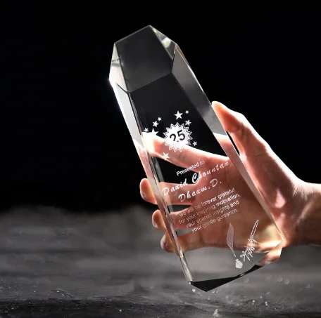 Glass trophy for championship, personalized solid sport crystal trophy
