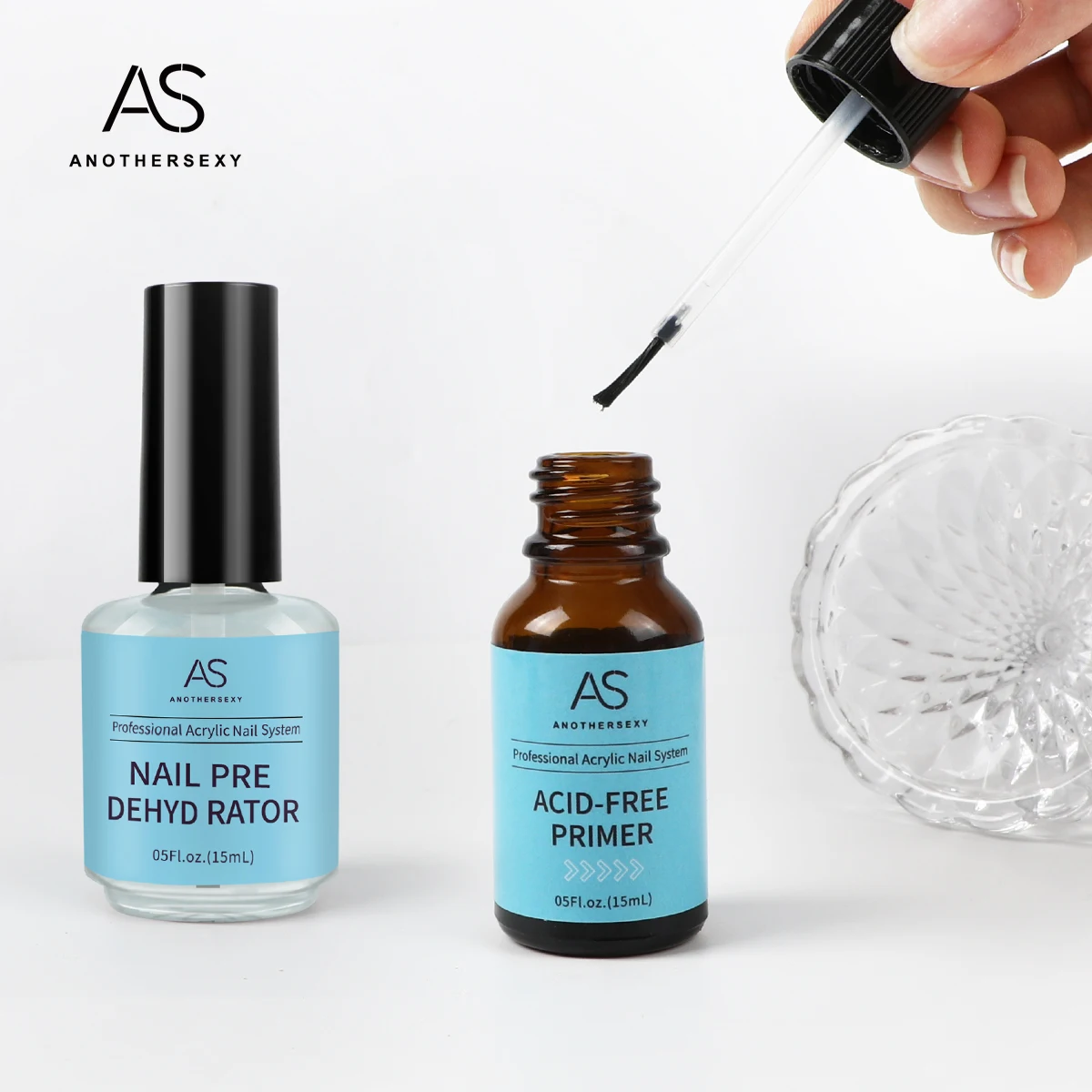 AS 15ml Nail Prep Dehydrator Acid Free Primer set Adhesive Desiccant Acrylic Nails Nail Pre Dehydrator Primer Set