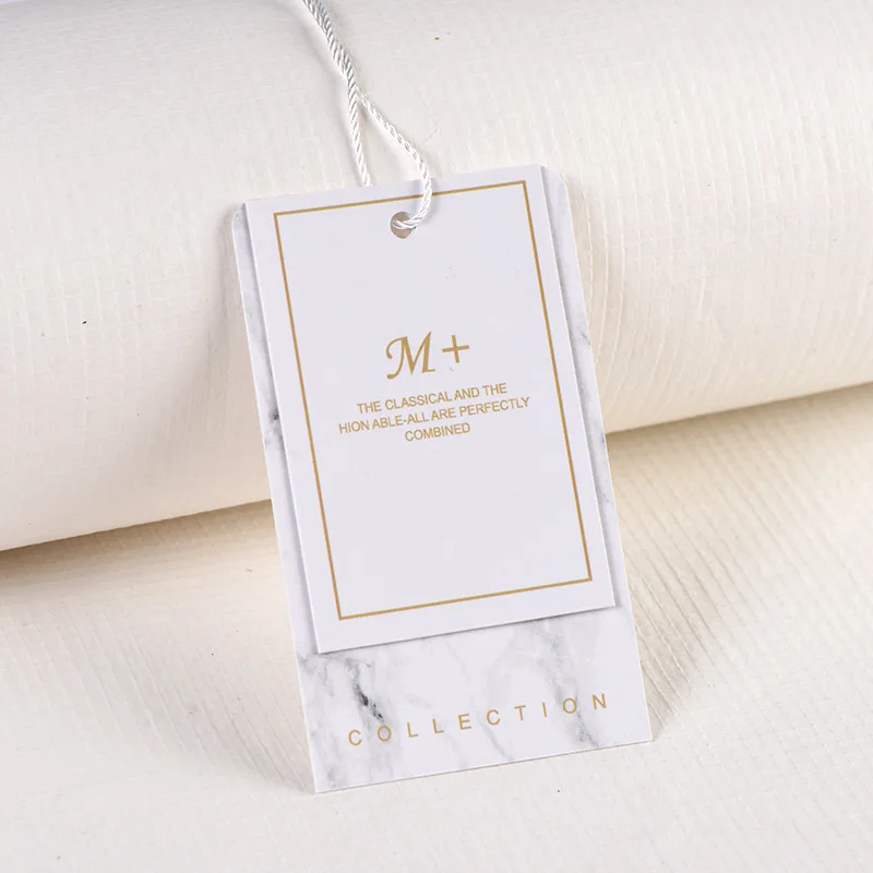 Custom Luxury Garment Swing Tags Clothes Label print Name logo Plastic hang tag with string paper hangtags For Clothing own logo