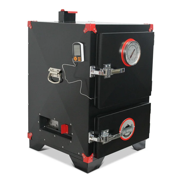 BIG WOOD COOKING Vertical Charcoal Cabinet Smoker BBQ Barbecue Grill Temperature Gauge Outdoor Black