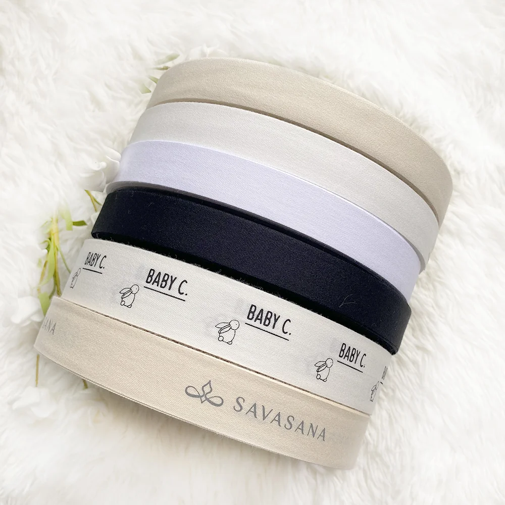 high quality soft colored double faced packaging nature fabric 100% recycled pure raw cotton ribbon webbing tape