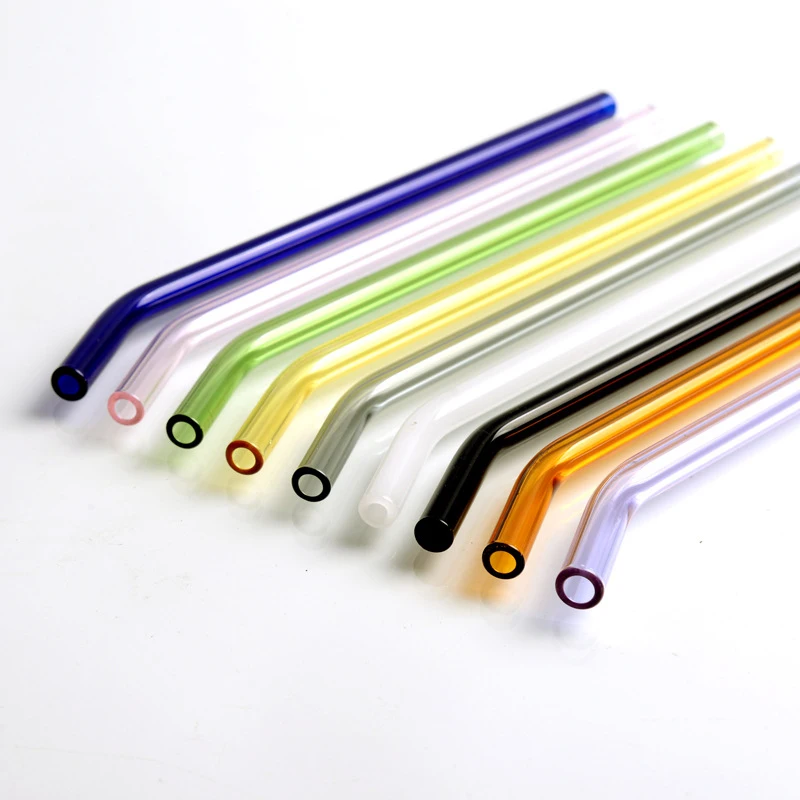 Wholesale Borosilicate Glass Straw Accept Customization Reusable Colorful Bent Glass Straws in Bulk