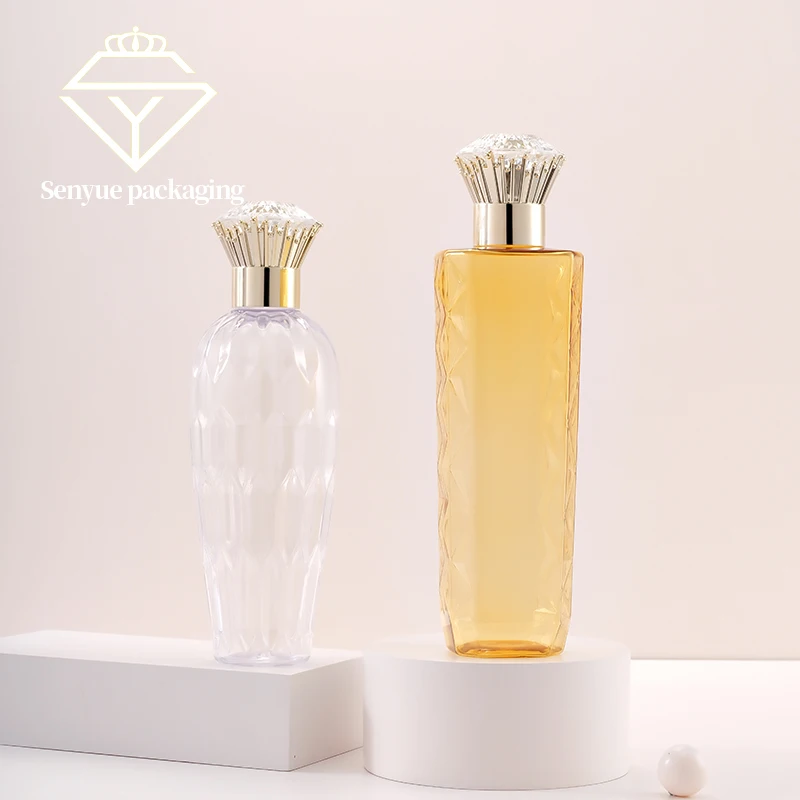 Luxury Diamond Cap Toner Large Capacity Emulsion Bottle PET Wash and Care Wide Mouth Bottle Packaging Materials