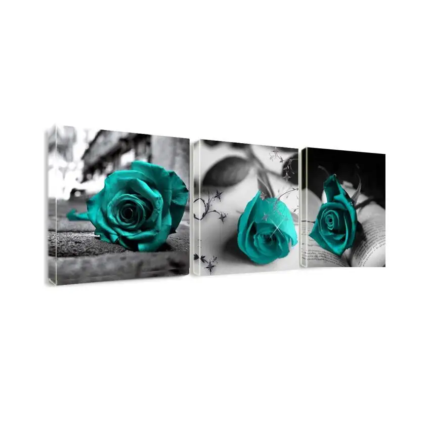 Deco Canvas Picture Frame Flowers Living Room Art Contrast Color Blue 3 Pieces Modern Flower Printing Canvas Painting Wall Art