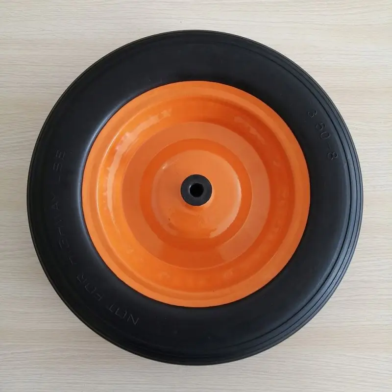 14 inch 14*3.50-8 rubber  wheelbarrow plastic rim pu solid wheel farm cart wheel