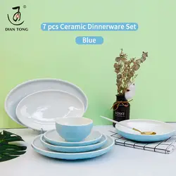 New style nordic hotel 7 pcs crockery dinnerware set porcelain tableware set restaurant ceramic dinnerware porcelain dinner set