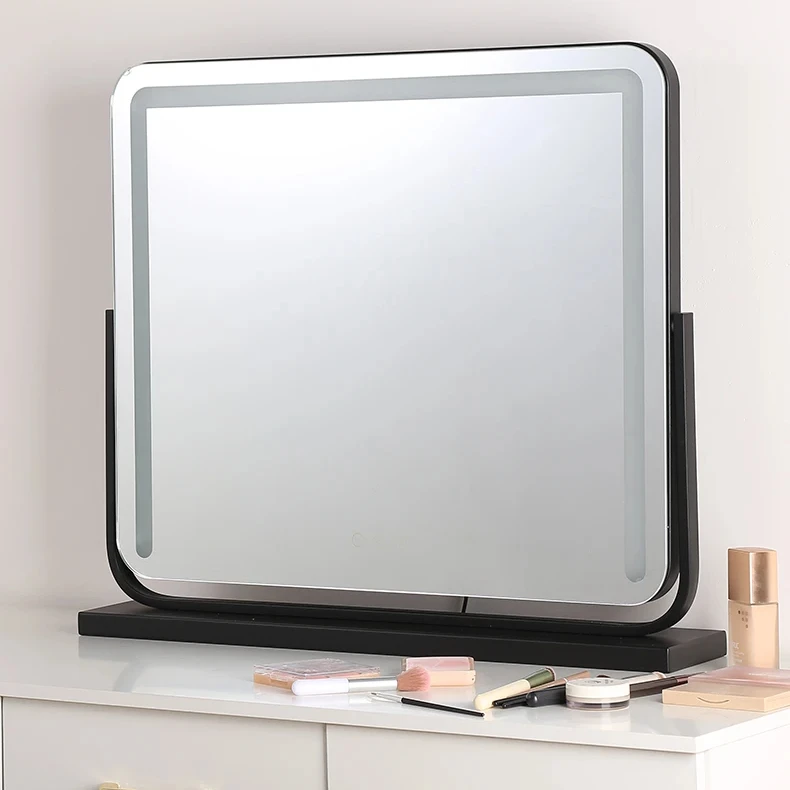 Dressing Room Bedroom Tabletop Touch Control 3 Color Lighted Up Large Vanity Makeup Mirror with Lights Dimming Led Strips