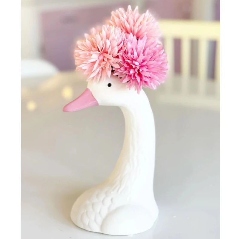 Wholesale Nordic modern pink swan ceramic vase ornaments white unglazed dried flower arrangement creative ornament