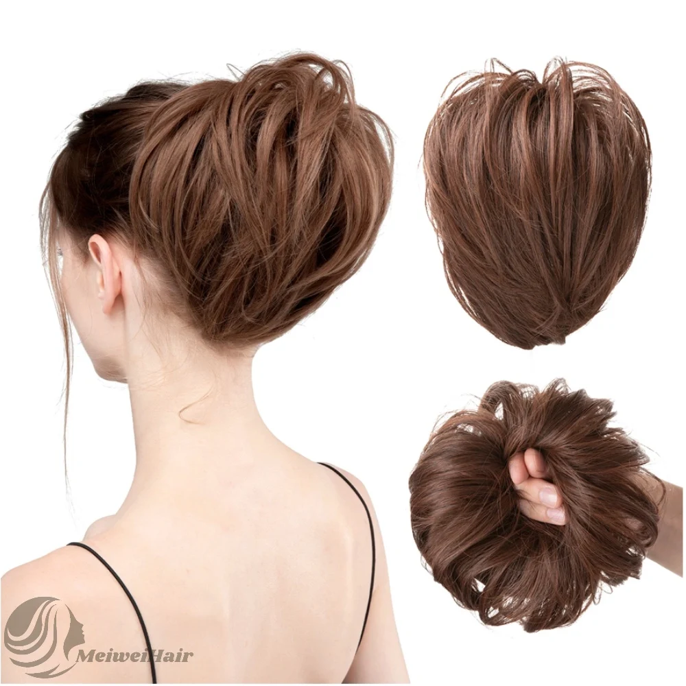 Meiwei 2021 messy bun synthetic hair chignon scrunchie satin headband pieces