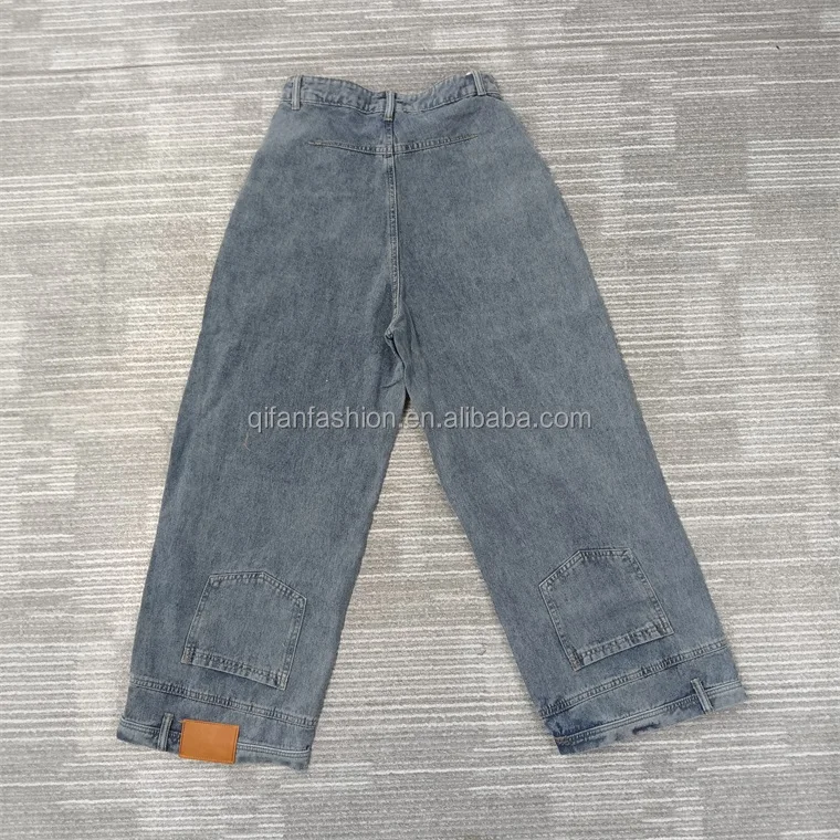 Custom hip hop denim pants trousers wide leg streetwear inversion jeans for men