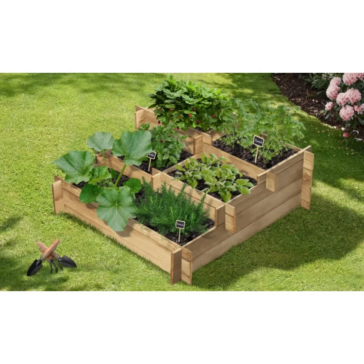 Jaalex Low Cost Flower Plant Bed Outdoor Wooden 3-tiers Raised Garden Bed For Vegetables Herbs