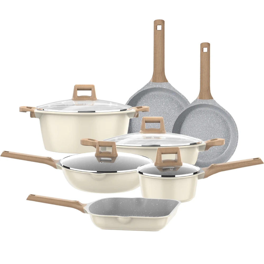 Hot Selling 7Piece Marble Coated Fry Pan Grill Pan Die Cast Aluminum Non Stick Cookware Sets for Home Cooking