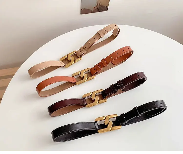 Cowhide Leather Belt For Women Handmade Gold Buckle Belts For Dress Adjustable Genuine Leather Waist Belts