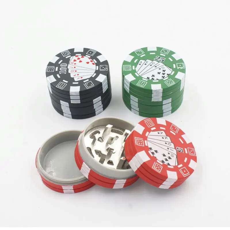 Fashion 3 Layers Poker Chip Style Herb Grinder 12Pcs/Display Box Metal Tobacco Crusher Portable Smoking Accessories G072