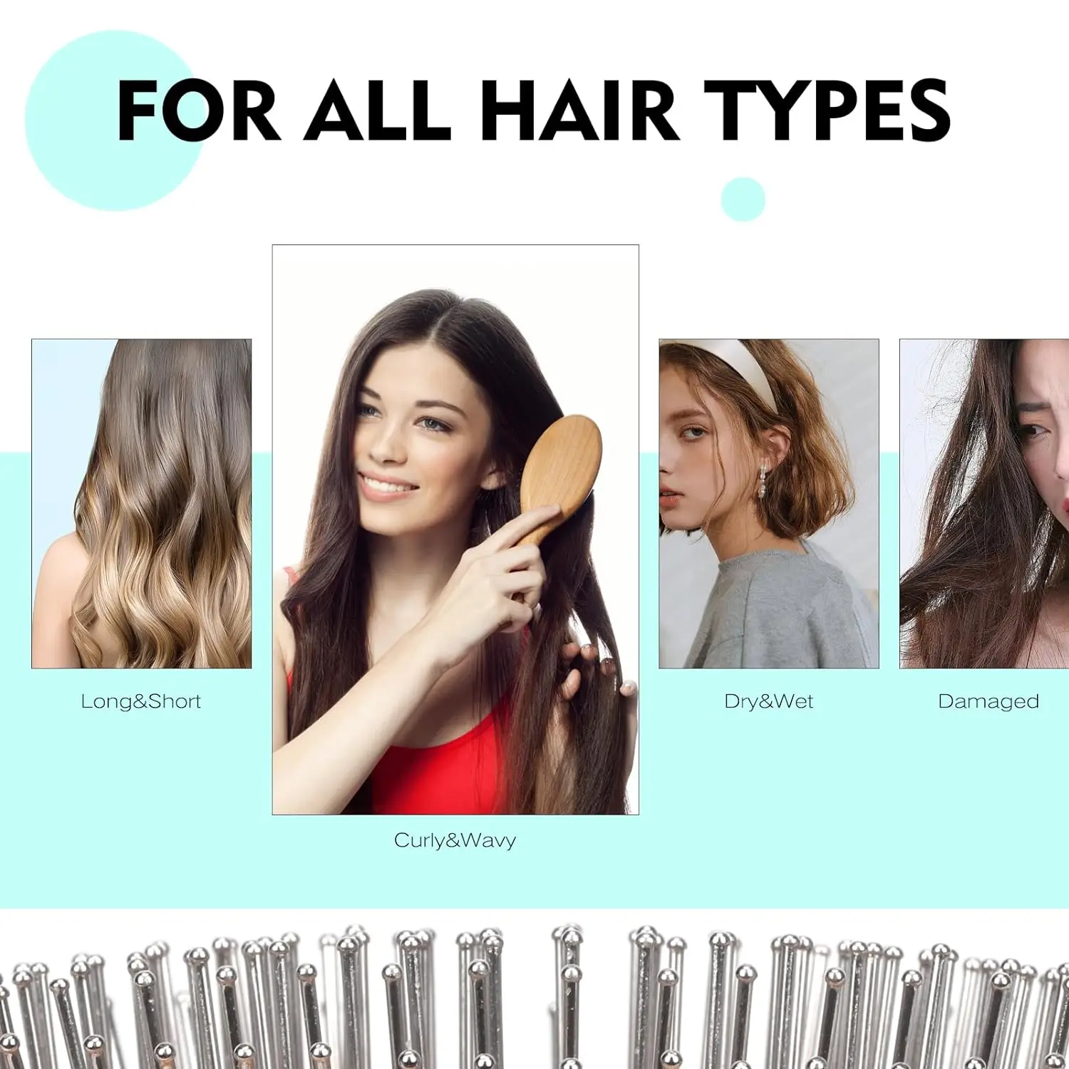 Factory Price Bamboo Paddle Metal Bristle Hair Brush Wig Brush Metal Tooth Pins Cushion Hair Extension Brush with Logo