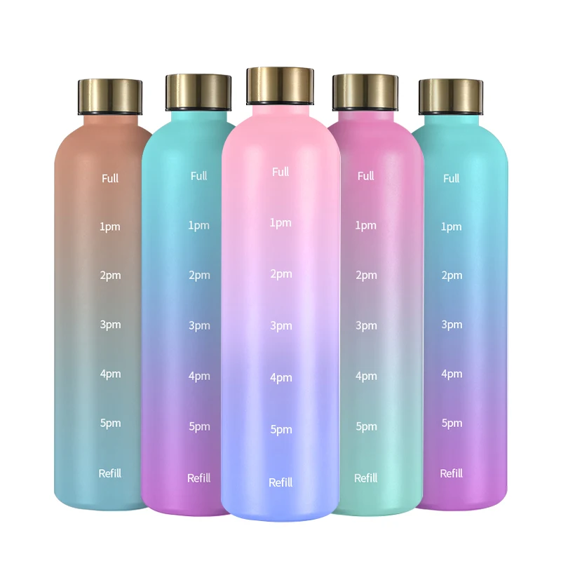 1000ml/1 liter plastic sport tritan water bottles with motivational time marker