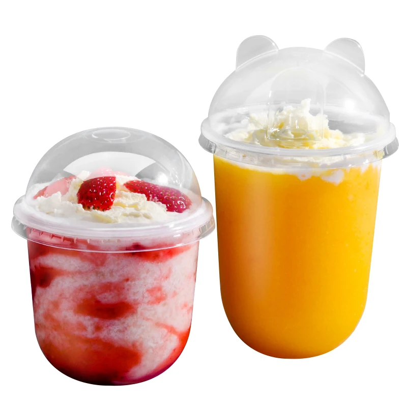 Wholesale milkshake jelly cup ice cream container with lid u-shaped plastic cups