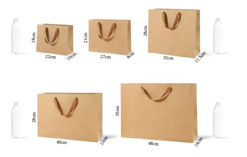 
Custom Cheap Jewelry Packaging Small Brown Kraft Shopping Paper Bag With With Ribbon Handles 