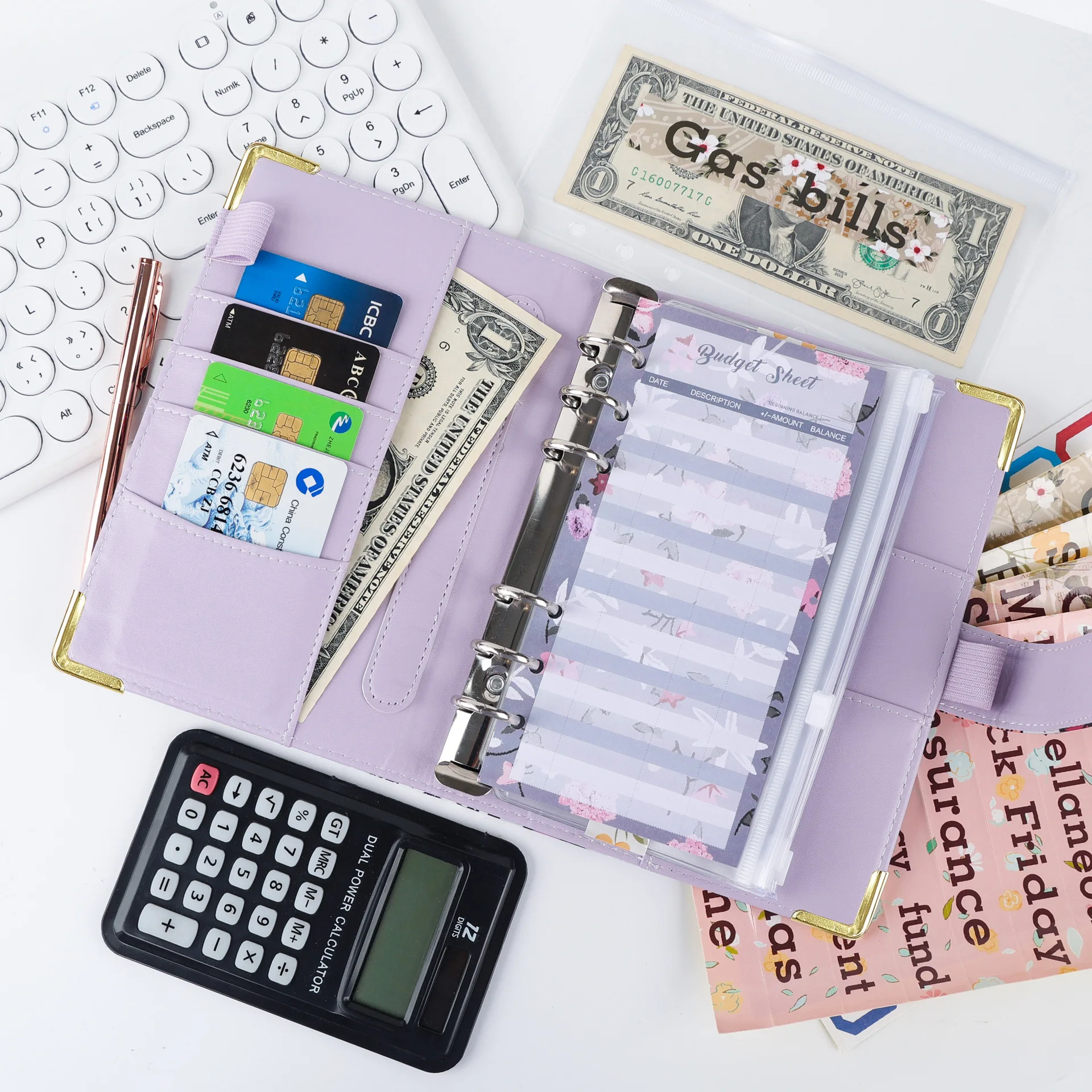 A6 Pu Leather Notebook Binder Budget For Planner Money Organizer Ledger Savings Zipper Envelope Pockets Stickers