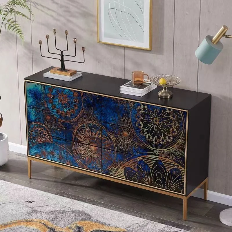 Italian solid wood six bucket cabinet bedroom living room storage cabinet painted table side storage cabinet