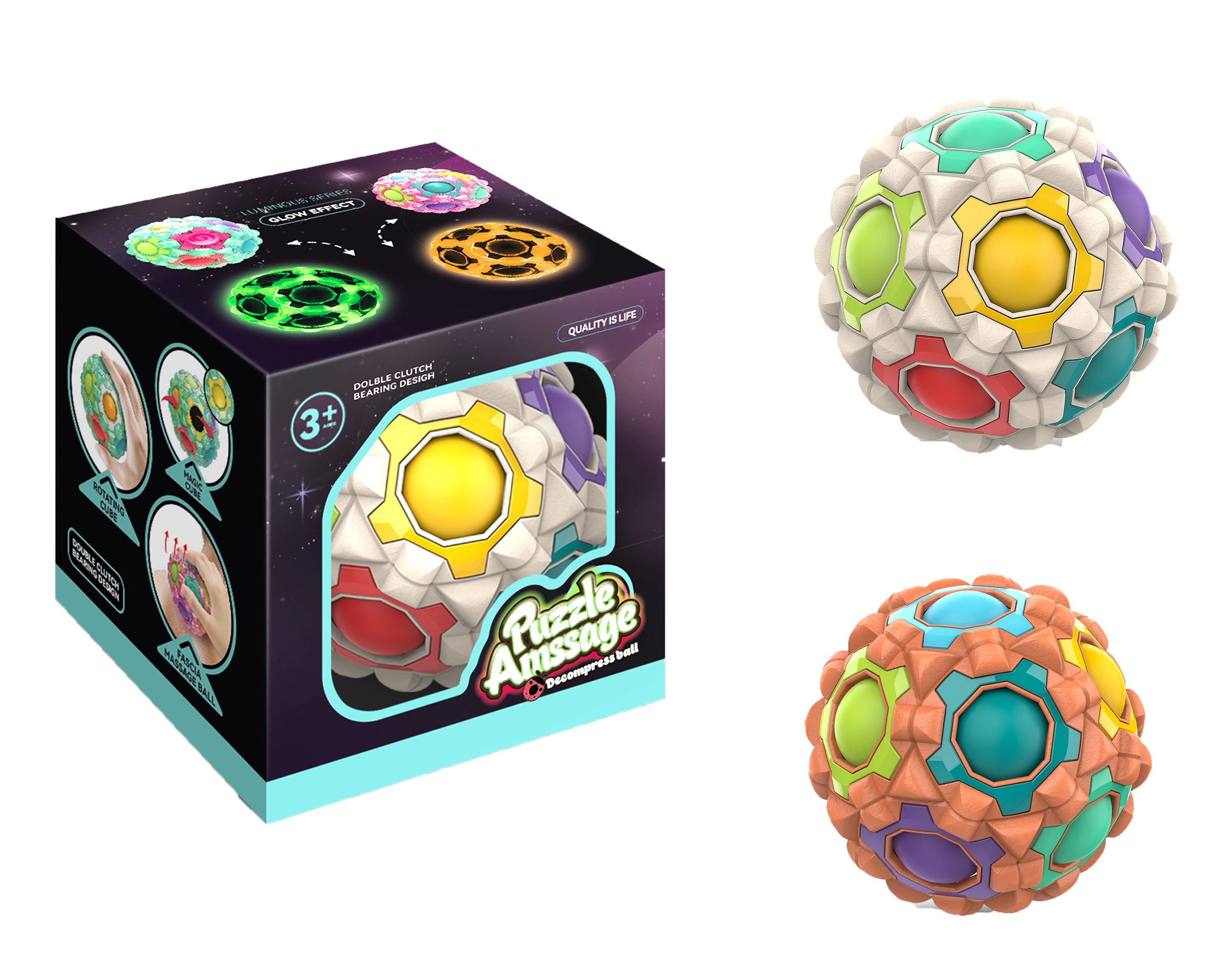 Solid  Bearingless Multifunctional Magic Cube Ball Fingertip Double Rotation Speed Push Color Discrimination Game Ball 2A/S